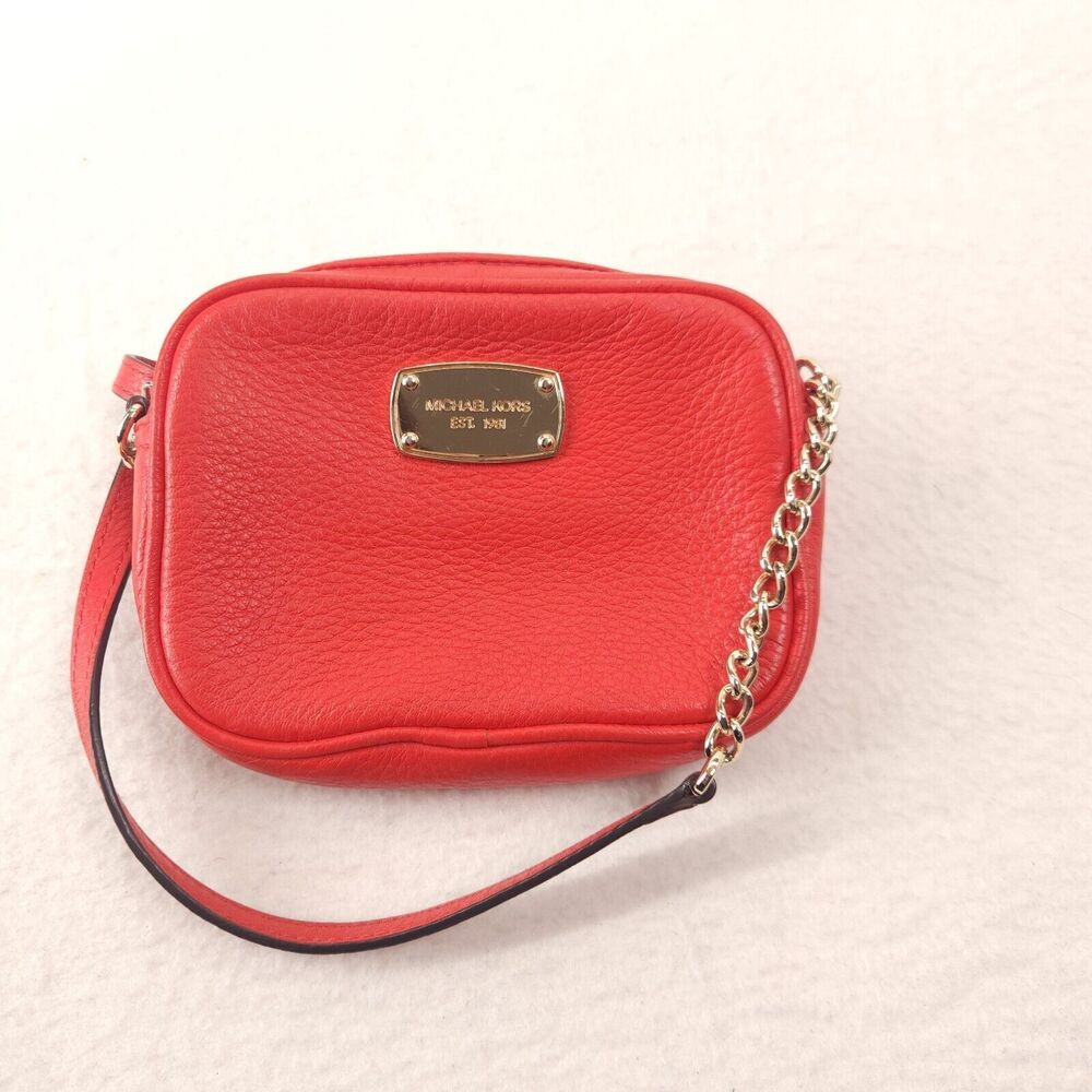 Michael Kors Hamilton Crossbody Bag Red‎ Gold Chain Small